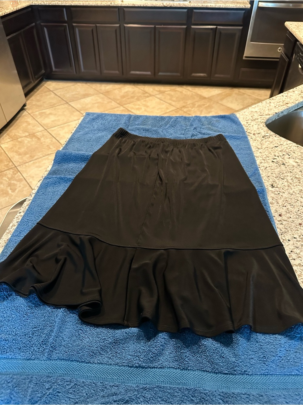 Chico's Black Ruffle-Hem Midi Skirt